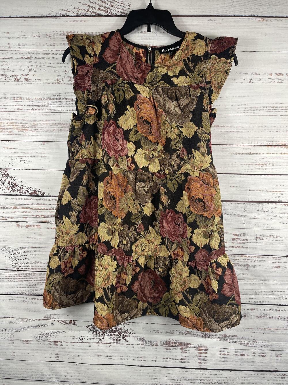 En Saison Dress Women's Small Multicolor Floral Jacquard Tiered Swing Mini Boho